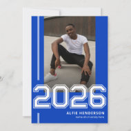 アスレチック フォト 卒業パーティー ブルー 招待状