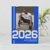 アスレチック フォト 卒業パーティー ブルー 招待状 (スタンド正面)