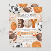 アスレティックスポーツボールボーイベビーシャワー招待状 招待状 (正面/裏面)