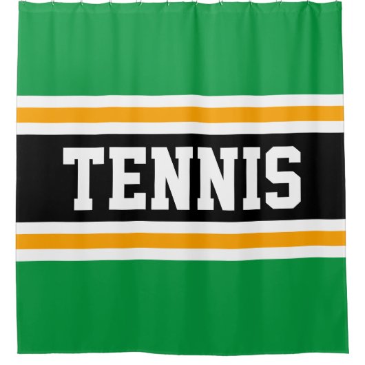 アスレティックブライトグリーンブラックイエローテニストライプス シャワーカーテン (正面)