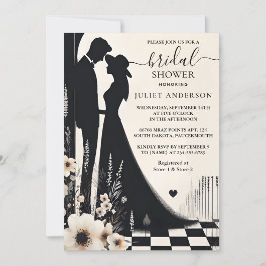 アスレトロスタジオクリエイティブ図解入りの、写真付きのブライダルシャワー 招待状 (正面)