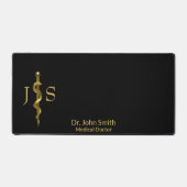 アスレピウスのロッドの古典的な医療金ゴールドオンホワイト デスクマット (正面)