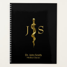 アスレピウスの上品なロッド医療金ゴールドオンブラック