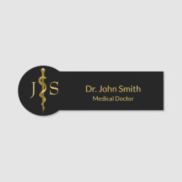 アスレピウスの黒棒に医療の上品な金ゴールド 名札