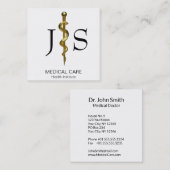 アスレピウス医療の白いロッドの上品な金ゴールド スクエア名刺 (正面/裏面)