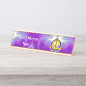 アスレピウス歯科の歯科記号のロッド、紫 デスクネームプレート (正面)