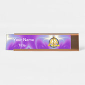 アスレピウス歯科の歯科記号のロッド、紫 デスクネームプレート (正面)