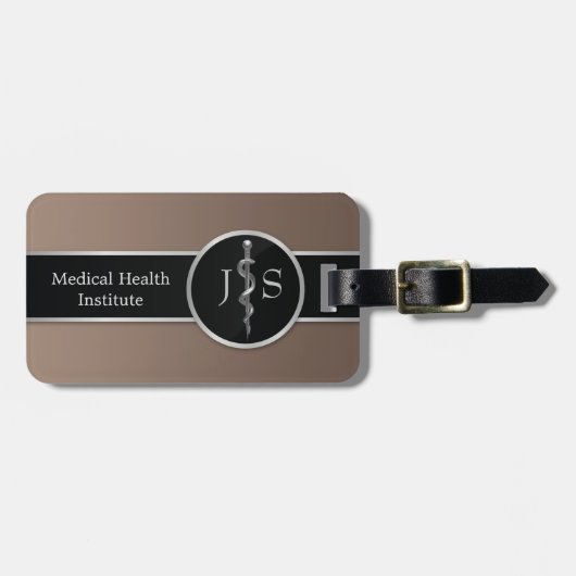 アスレピウス銀の上品な高貴な医療棒 ラゲッジタグ (正面横)