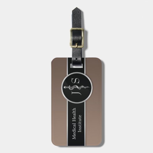 アスレピウス銀の上品な高貴な医療棒 ラゲッジタグ (正面縦)