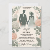 アス赤面パステルピーチミントモスセージ結婚グリーン 招待状 (正面)