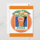 アズサ・カリフォルニア・ヴィンテージ・トラベル・ポスター ポストカード (正面/裏面)
