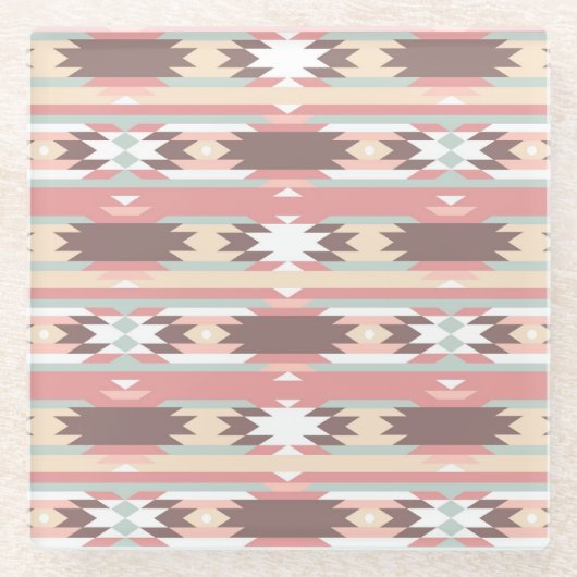 アズテック派のスタイル2の幾何学的なパターン ガラスコースター (正面)