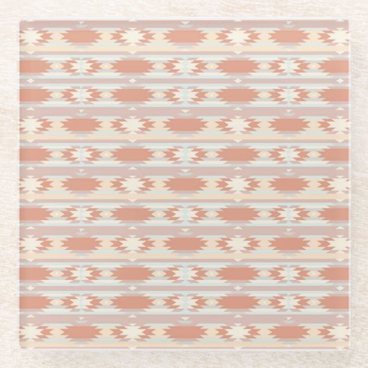 アズテック派のスタイル3の幾何学的なパターン ガラスコースター (正面)