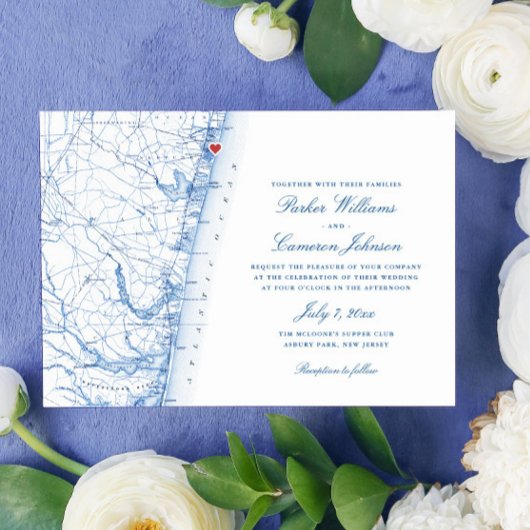 アズブリー・パーク ニュージャージー・マップ・エレガント ネイビー・ウェディング 招待状