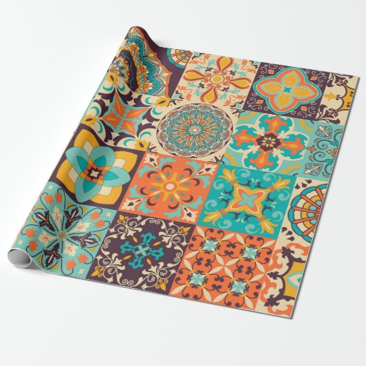 アズレカラフルジョスのタイル。ポルトガル伝統的語または ラッピングペーパー (アンロールド)