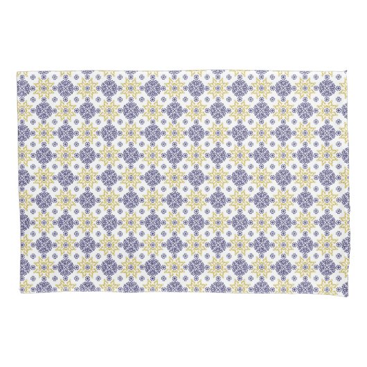 アズレジョオーナメントブルーとイエロータイル 枕カバー (正面)