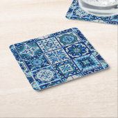 アズレジョスブルーポルトガルパターン スクエアペーパーコースター (アングル)