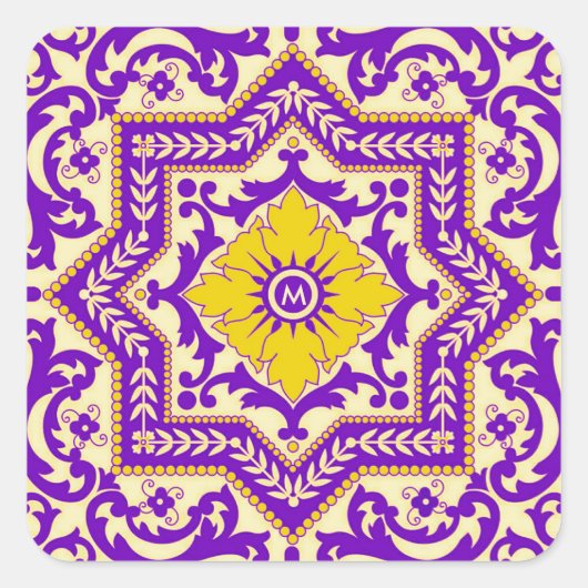 アズレジョセラミックヴィンテージスタイルオーナメントモノグラム スクエアシール (正面)