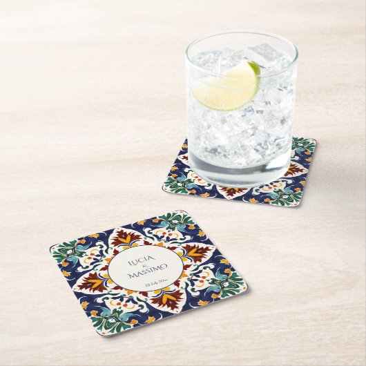 アズレジョタラベラブルー地中海の結婚式の引き出物 スクエアペーパーコースター (インサイチュ)