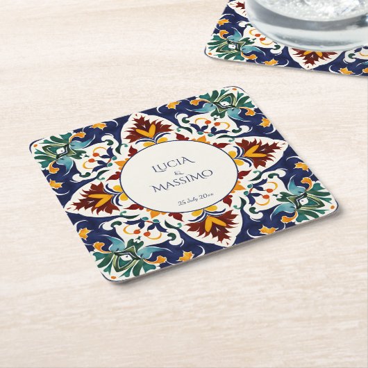 アズレジョタラベラブルー地中海の結婚式の引き出物 スクエアペーパーコースター (アングル)