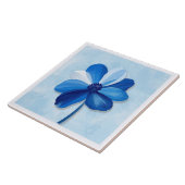 アズレジョブルーと白モダン花 タイル (側面)