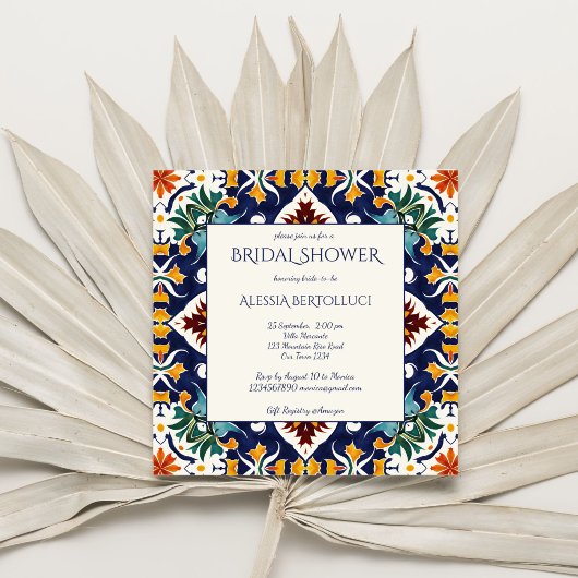 アズレジョブルーカラフル地中海のブライダルシャワー 招待状