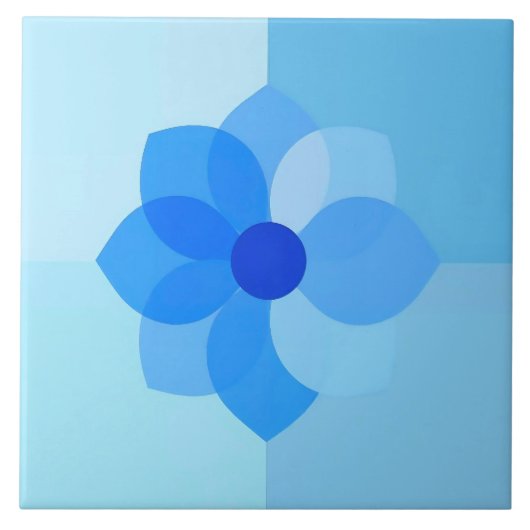 アズレジョブルー地中海のモダンフローラ タイル (正面)