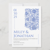 アズレジョブルー磁器フローラ結婚アンティーク 招待状 (正面)