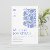 アズレジョブルー磁器フローラ結婚アンティーク 招待状 (スタンド正面)