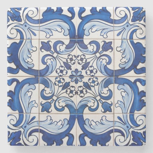 アズレジョポルトガルの花の模様 ストーンコースター