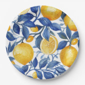 アズレジョレモンズブルー葉パターン ペーパープレート (正面)