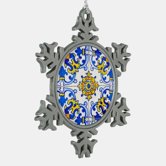 アズレジョ伝統的ポルトガルのタイル スノーフレークピューターオーナメント (左)
