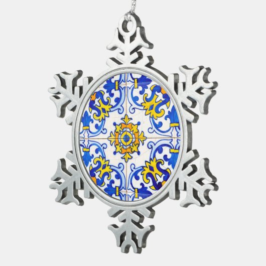 アズレジョ伝統的ポルトガルのタイル スノーフレークピューターオーナメント (右)