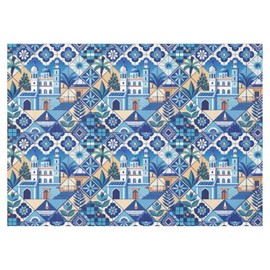 アズレジョ瓦の模様 テーブルクロス (正面(横))