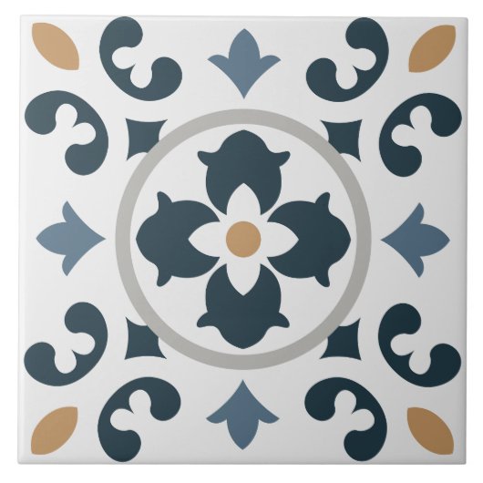 アズレスペインのホ地中海のロ青、白、茶色 タイル (正面)