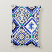 アズレスペインのホ模様タイルネイビー白モノグラム アクセントクッション (裏面(縦))