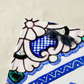 アズレスペインのホ模様タイルネイビー白モノグラム ビーチタオル (インサイチュ)