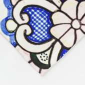 アズレスペインのホ模様タイルネイビー白モノグラム フリースブランケット (角)