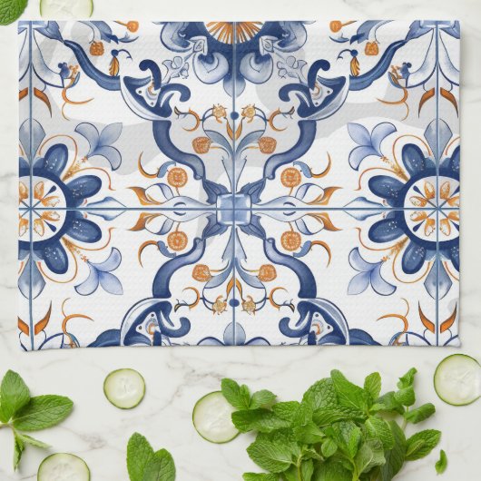 アズレホスのタイル模様 キッチンタオル (折り畳み)