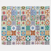 アズレホス&ペラナカン壁壁画の装飾冬 フリースブランケット (正面(横))