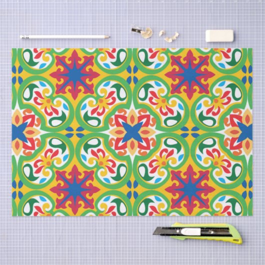 💛🧡💚アズレホス、非常に装飾的な模様 薄葉紙 (クラフト)