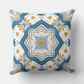 アズレモダンホ青い黄色のポルトガル語パターン クッション (裏面)