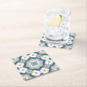 アズレモダンホ青い黄色のポルトガル語パターン スクエアペーパーコースター (インサイチュ)