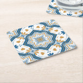 アズレモダンホ青い黄色のポルトガル語パターン スクエアペーパーコースター (アングル)