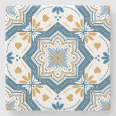 アズレモダンホ青い黄色のポルトガル語パターン ストーンコースター (正面)