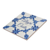 アズレージョブルーのカスタムハウスネームプレート タイル (側面)