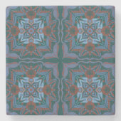 アズレ地中海のホティール（緑がかった色）フローラ ストーンコースター (正面)