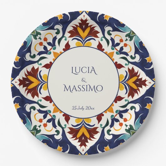 アズレ地中海のホ結婚ーのプリント ペーパープレート (正面)