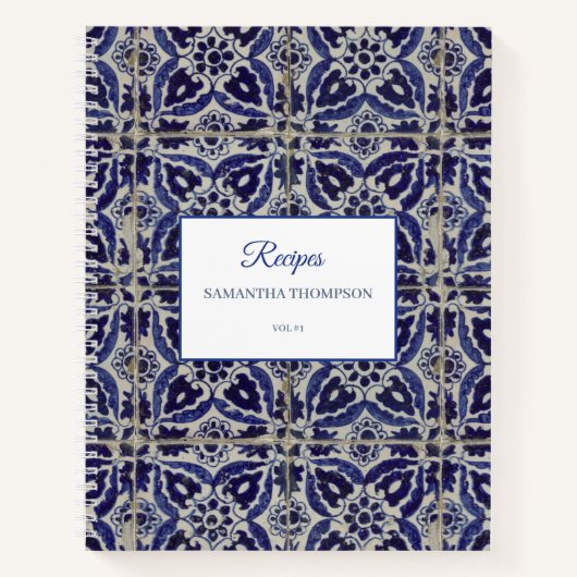 アズレ素朴ジョイタリアンブルーホワイト幾何学レシピ ノートブック (正面)