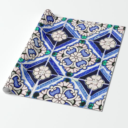 アズレ素朴ホスペインのパタ瓦ネイビー白 ラッピングペーパー (アンロールド)